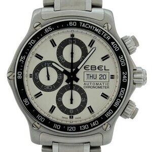 Ebel 43mm Men's Discovery Automatic Chronograph Silver Dial Watch Ref: E9750L62!
